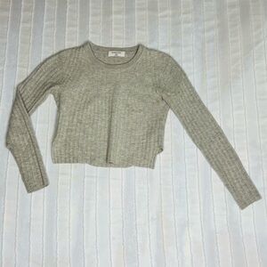 Babaton Light Gray Ribbed Long Sleeve Top